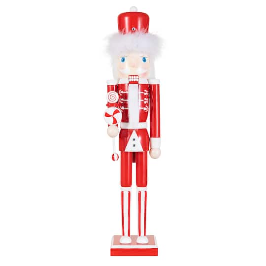 Glitzhome® 24.25" Wooden Christmas Peppermint Nutcracker